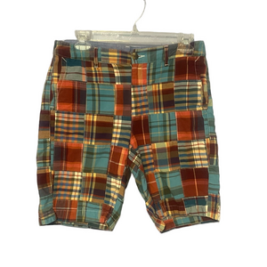 LL Bean Favorite Fit Shorts Womens Size 8 Madras Plaid Patchwork Cotton Pockets
